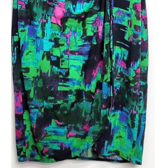 London Times Vibrant Abstract V-Neck Ruched Dress 8 - Picture 3 of 7